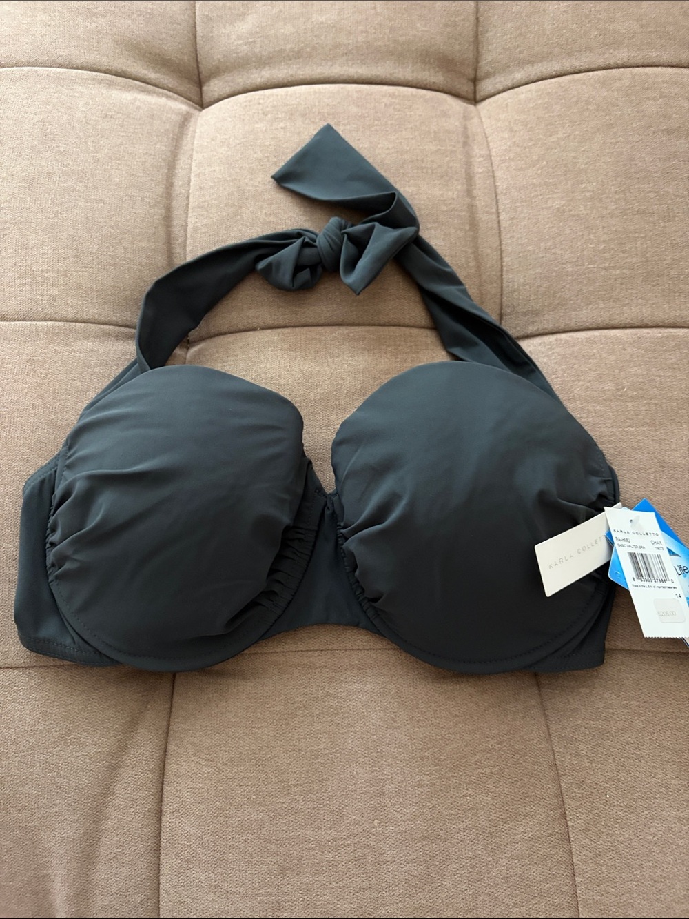 Karla Colletto Women’s Halter Strap Black Swim Top.